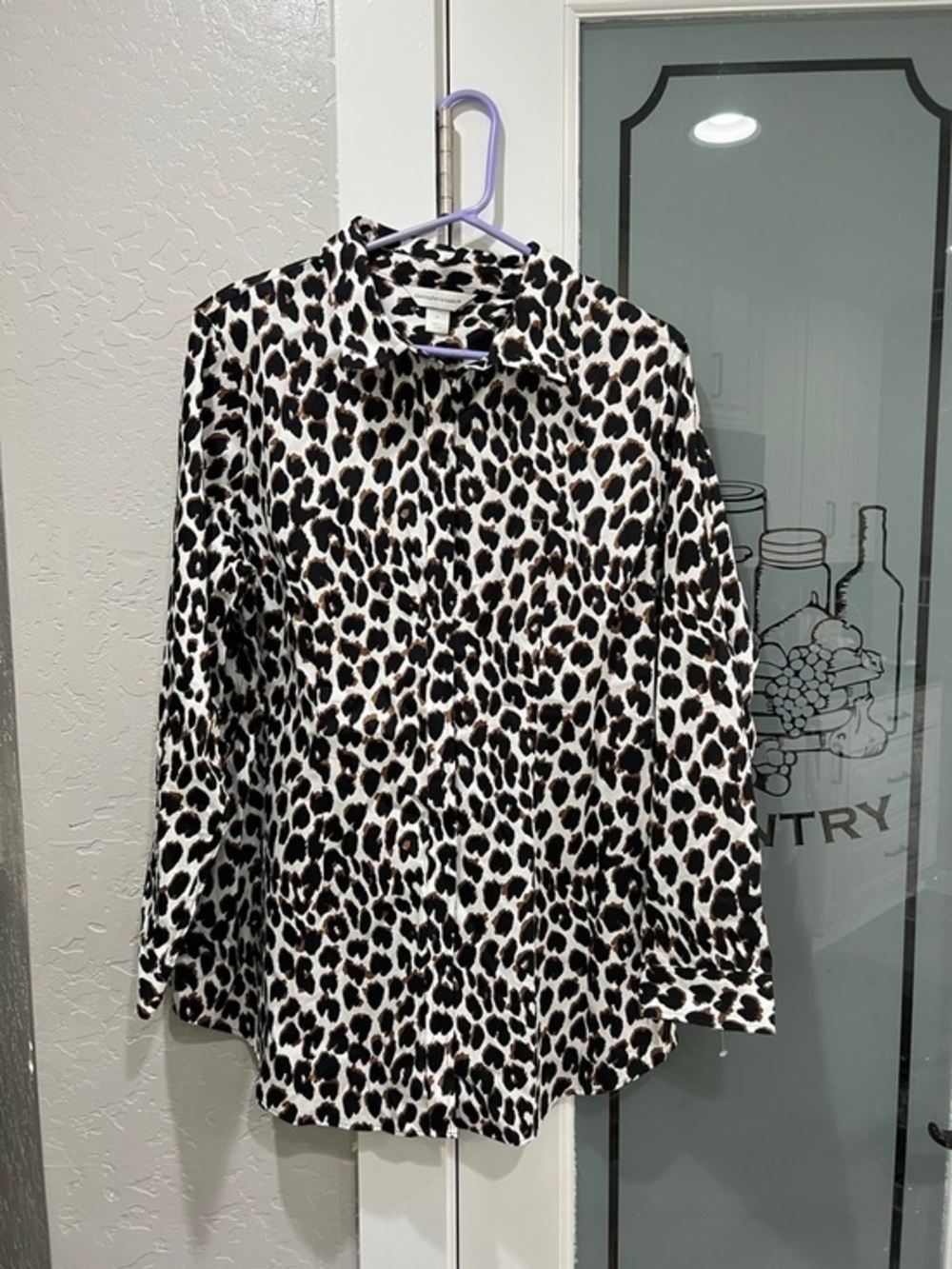 Christopher & Banks Leopard Print Button-Down Shirt - Black & Cream